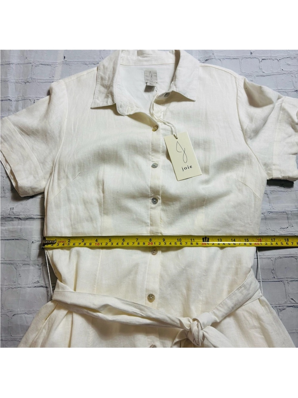 Joie Shirt Dress Linen Blend Button Front Belted Midi Neutral Minimalist - Picture 11 of 14